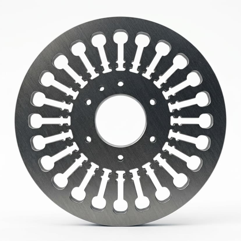 Rotor lamination plate showing magnet-free stamped steel geometry